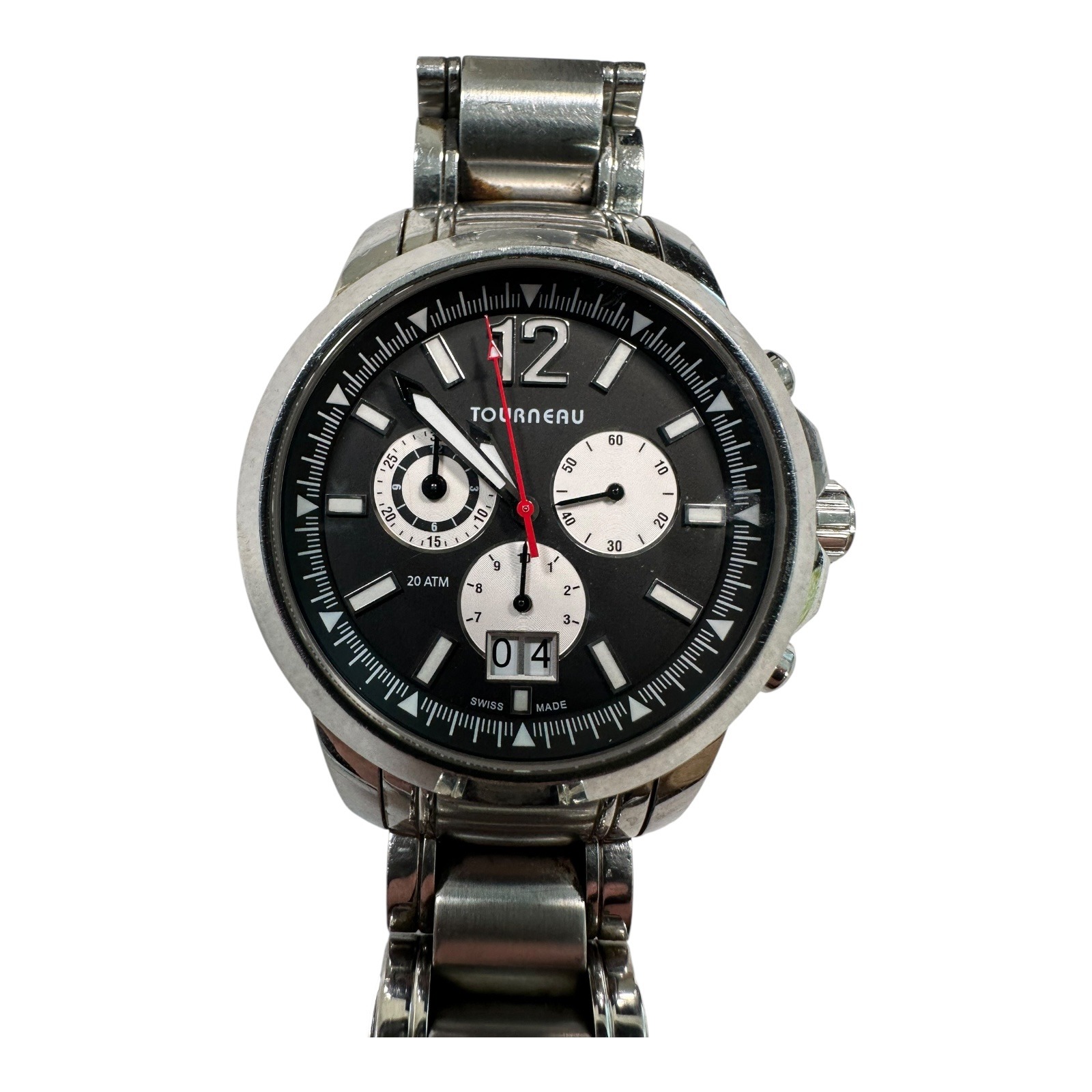 Tourneau Timepieces Stainless Steel Chronograph Watch Black Dial Mens
